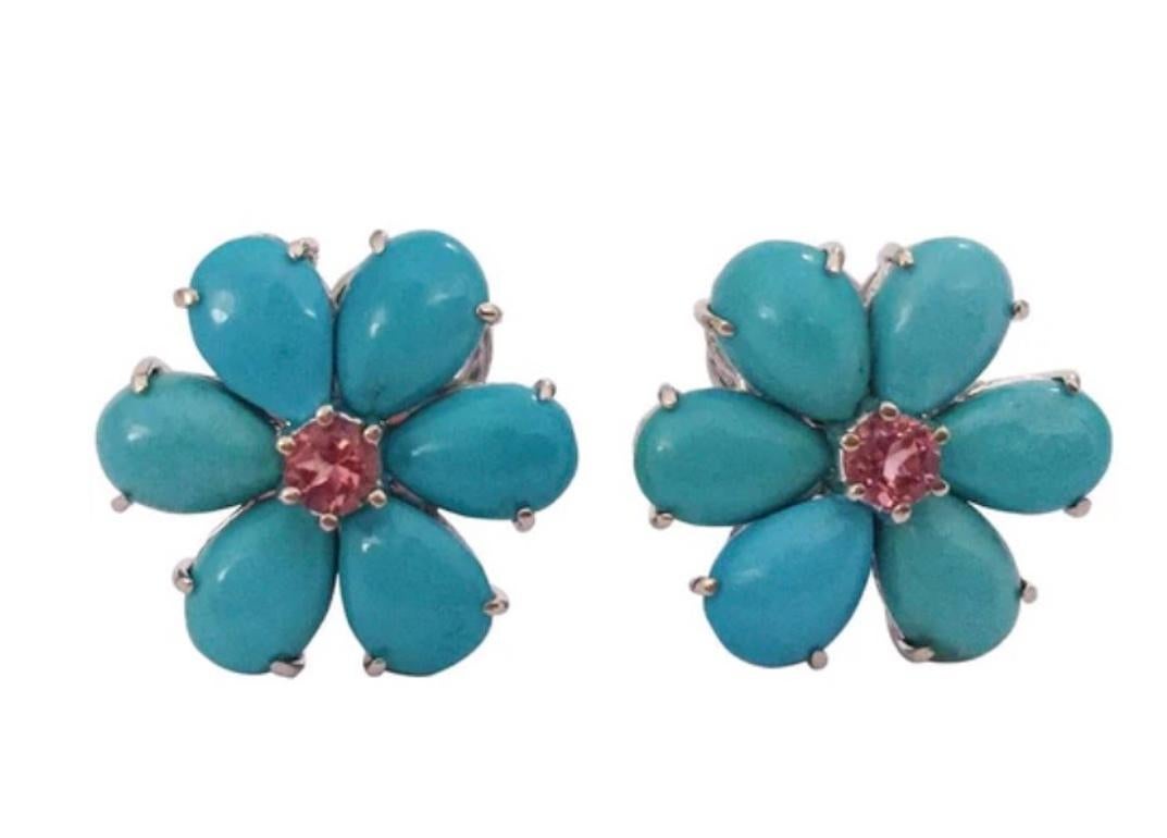 Christina Addison Large Gum Drop Earrings with Cabochon Turquoise and Diamonds For Sale 11