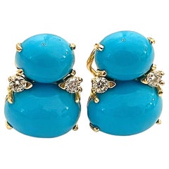 Christina Addison Large Gum Drop Earrings with Cabochon Turquoise and Diamonds