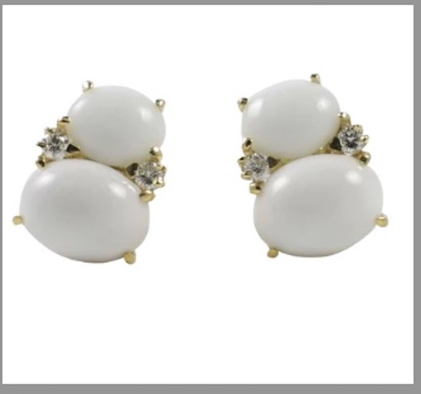 Christina Addison Large Gum Drop Earrings with Cabochon Turquoise and Diamonds In New Condition For Sale In New York, NY