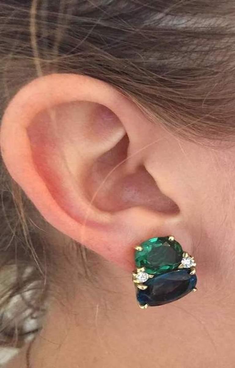 Christina Addison Large Gum Drop Earrings with Cabochon Turquoise and Diamonds For Sale 1
