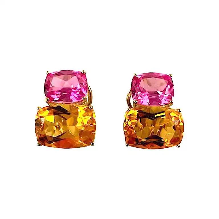 Large GUM DROP Earrings with Citrine and Cabochon Pink Topaz and Diamonds For Sale 11