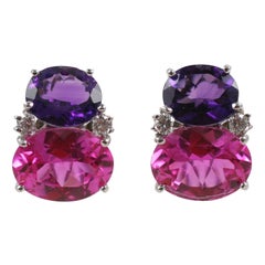 Grandes boucles d'oreilles GUM DROP avec améthyste profonde, topaze rose et diamants