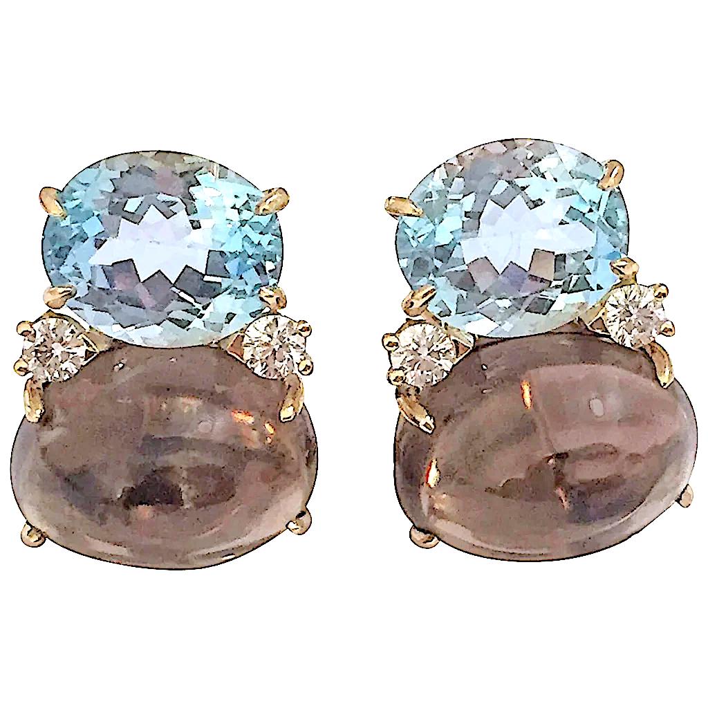 Large GUM DROP Earrings with Faceted Citrine and Cabochon Citrine and Diamonds For Sale 6