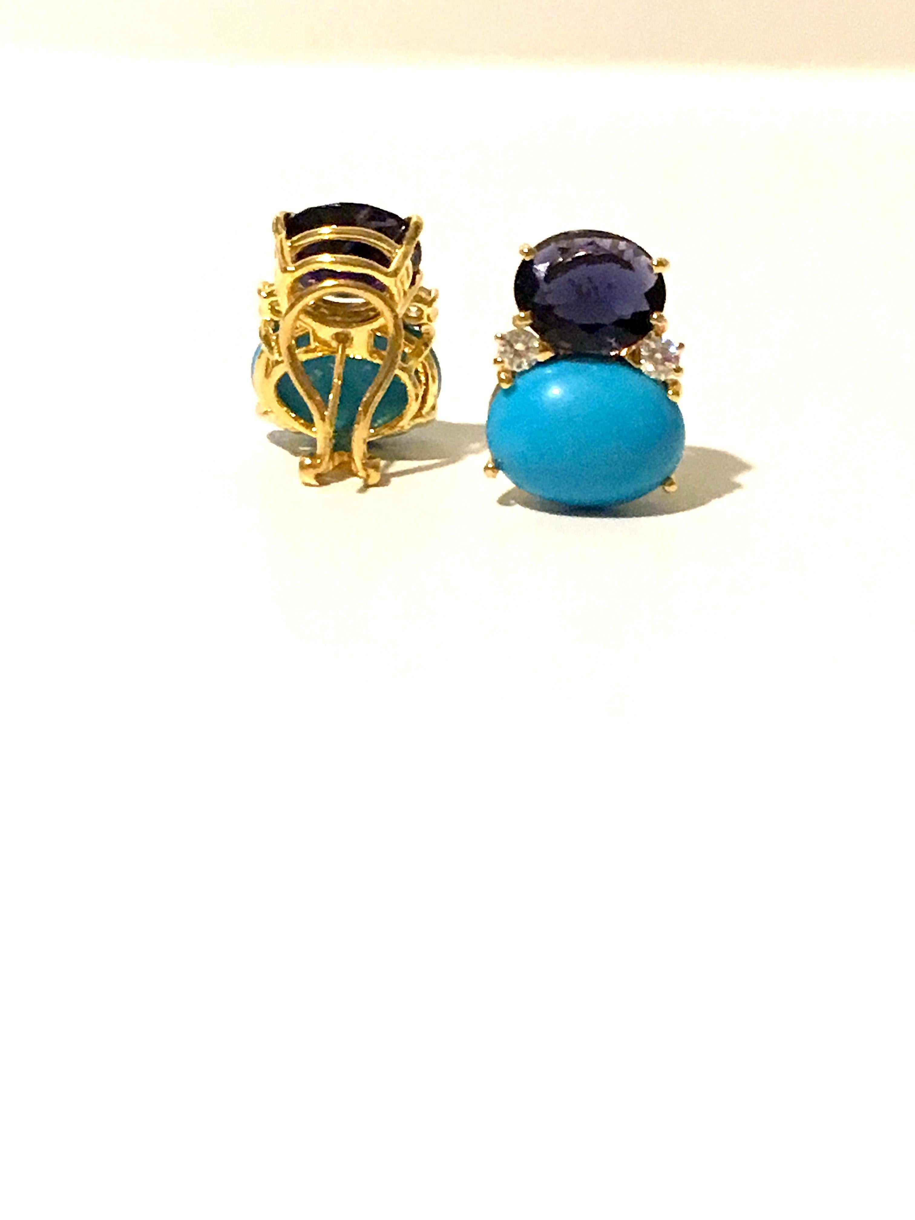 Contemporain Boucles d'oreilles pendantes avec iolite, turquoise et diamants en vente