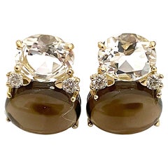 Large Gum Drop Earrings with Rock Crystal Smoky Topaz and Diamonds
