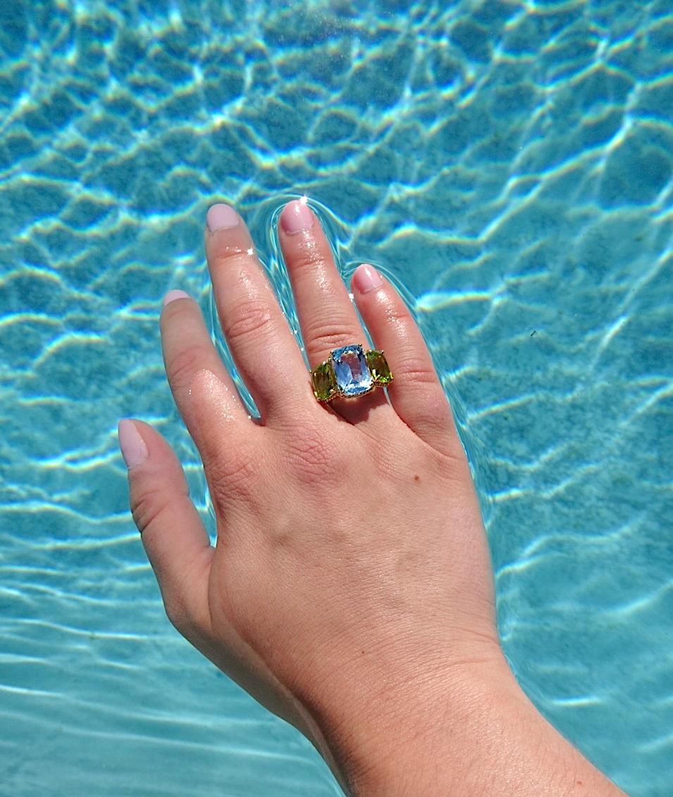 Large GUM DROP Ring with Blue Topaz and Iolite and Diamonds For Sale 9