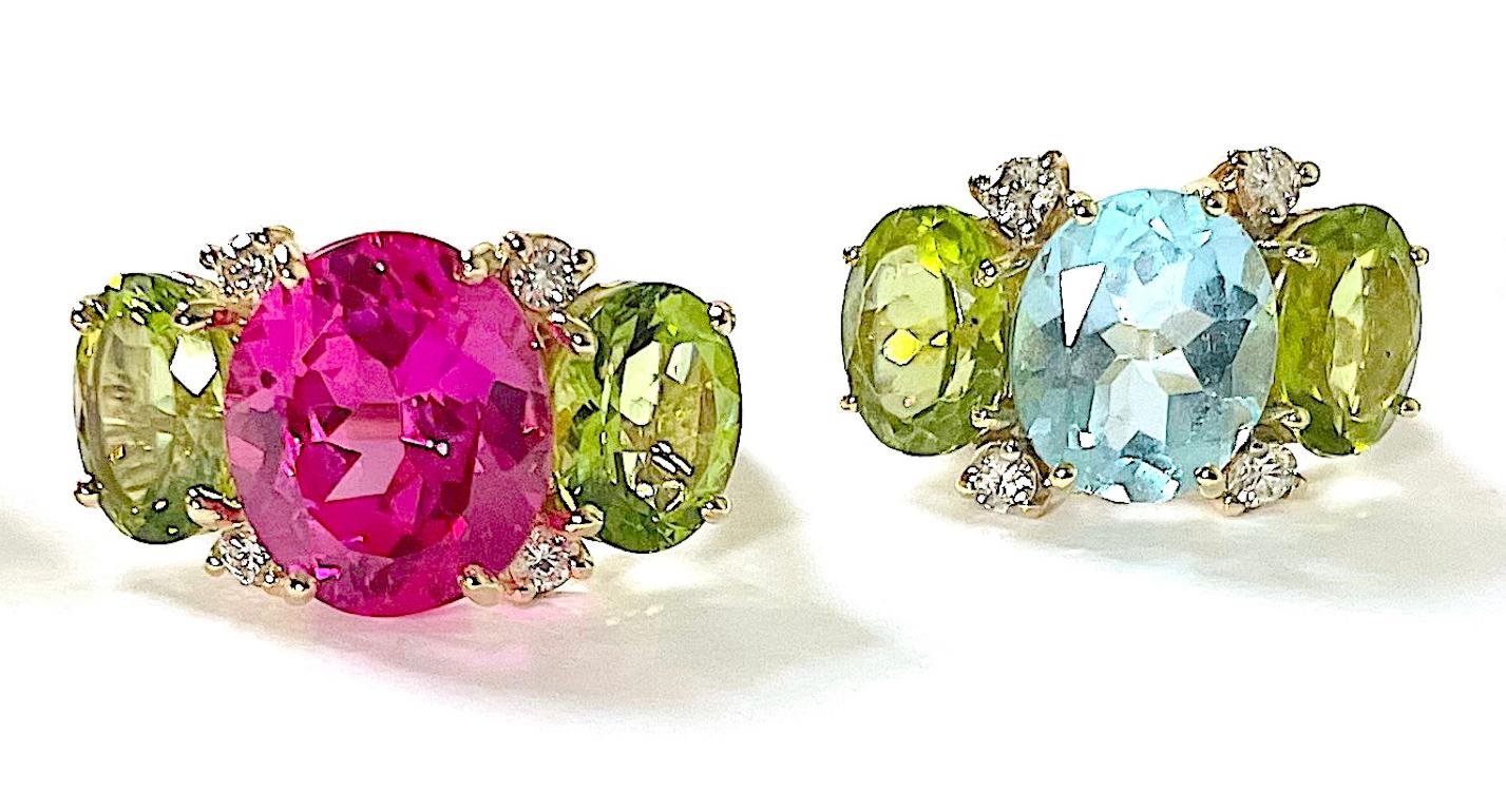 Large GUM DROP Ring with Blue Topaz and Iolite and Diamonds For Sale 10