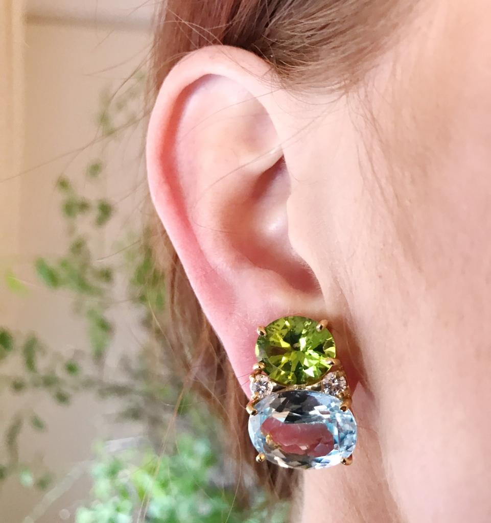 Women's Large GUM DROP Earrings with Cabochon Chalcedony and Diamonds For Sale