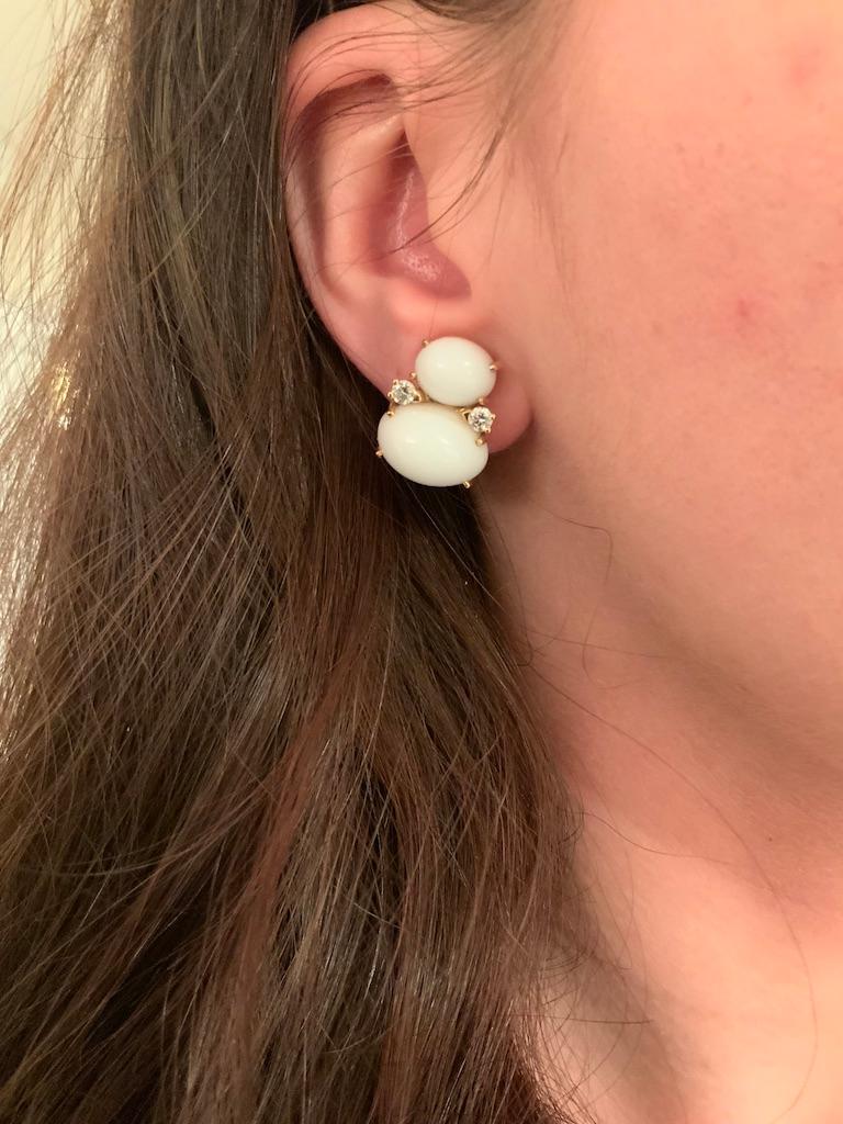Large GUM DROP™ Earrings with Cabochon White Jade and Diamonds For Sale 4