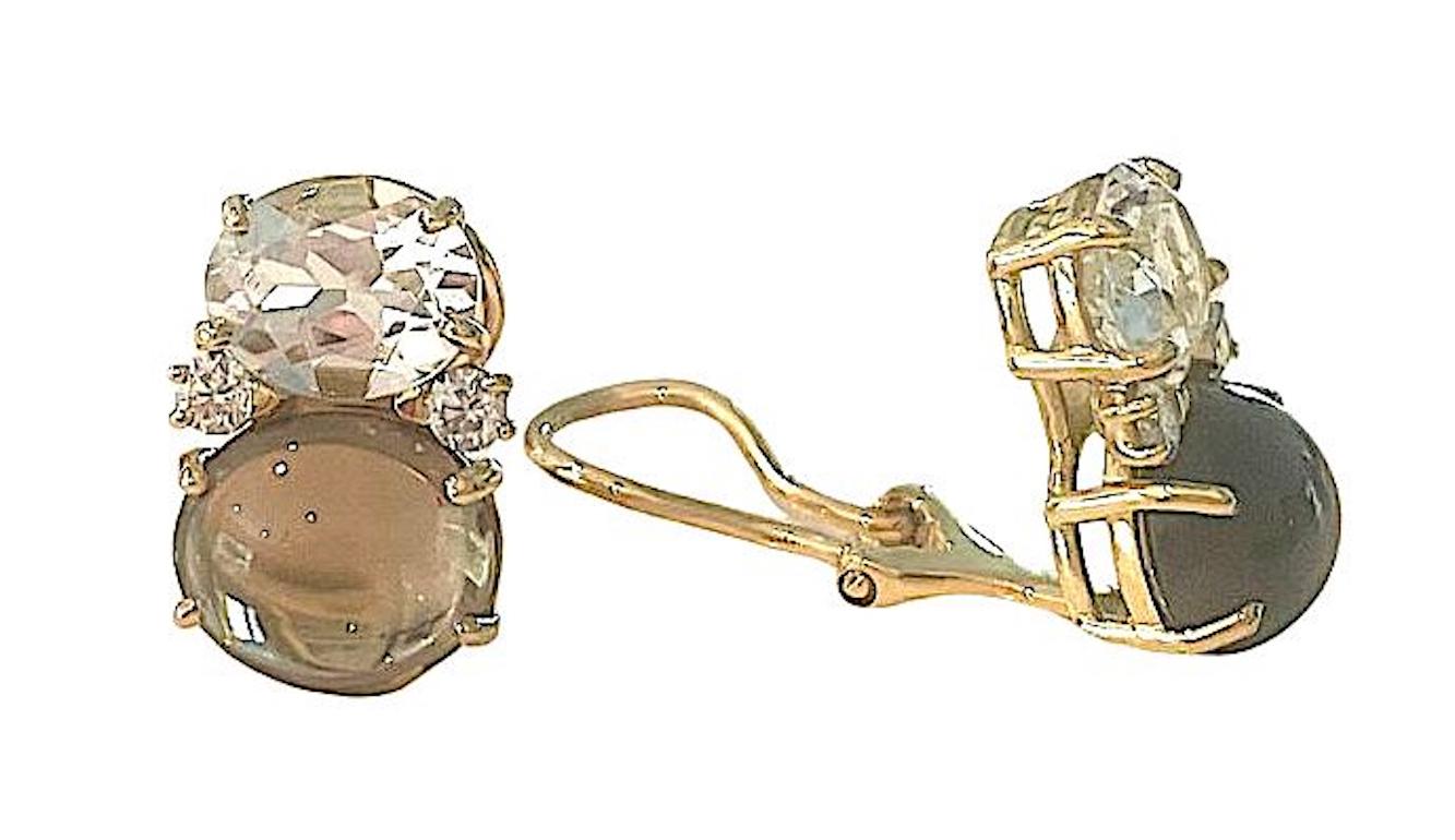 Large GUM DROP Earrings with Citrine and Cabochon Pink Topaz and Diamonds For Sale 4