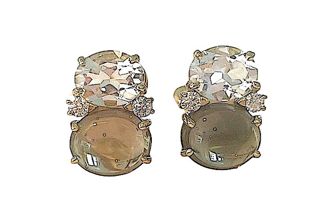 Large GUM DROP Earrings with Citrine and Cabochon Pink Topaz and Diamonds For Sale 5