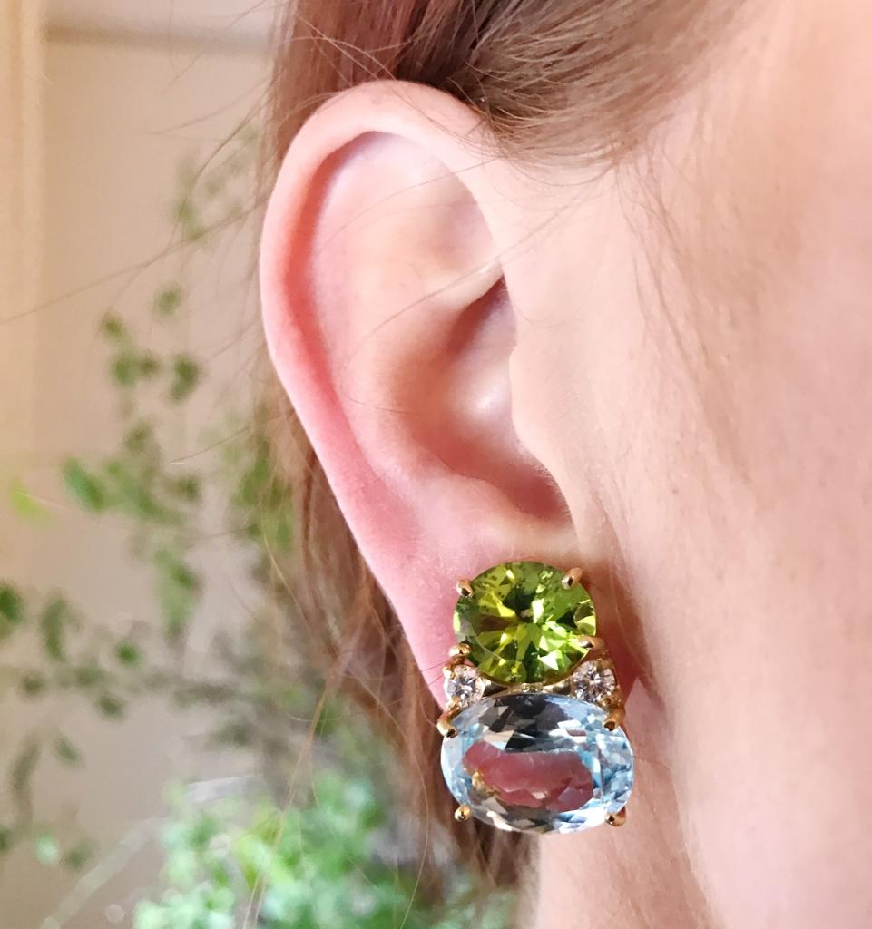 Large GUM DROP™ Earrings with Peridot and Blue Topaz and Diamonds For Sale 3