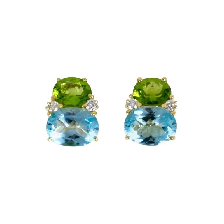 Large GUM DROP™ Earrings with Peridot and Blue Topaz and Diamonds For Sale