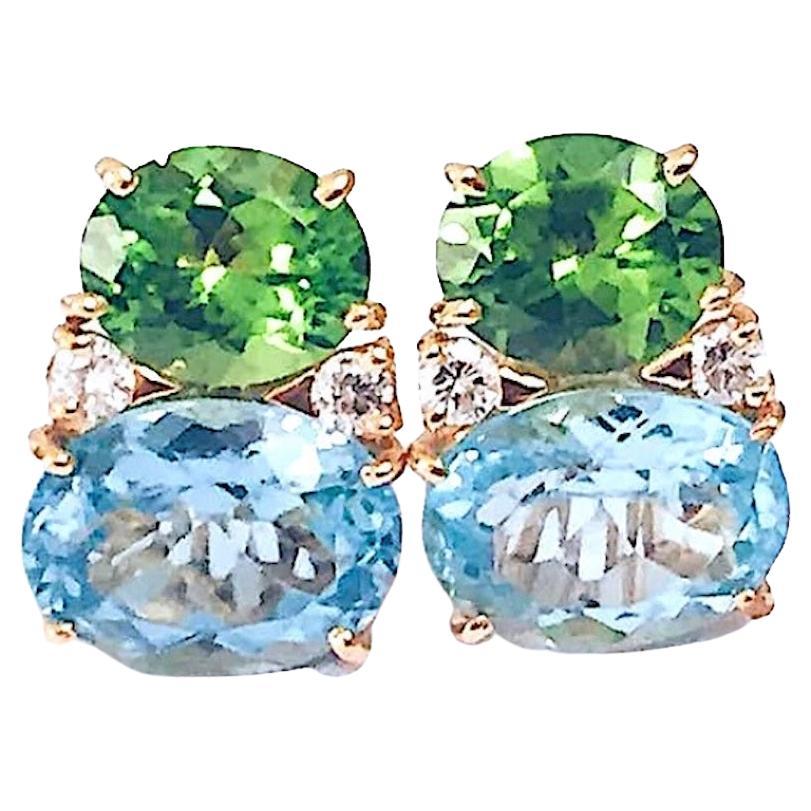 Pendientes GOMAS Grandes con Peridoto y Topacio Azul y Diamantes