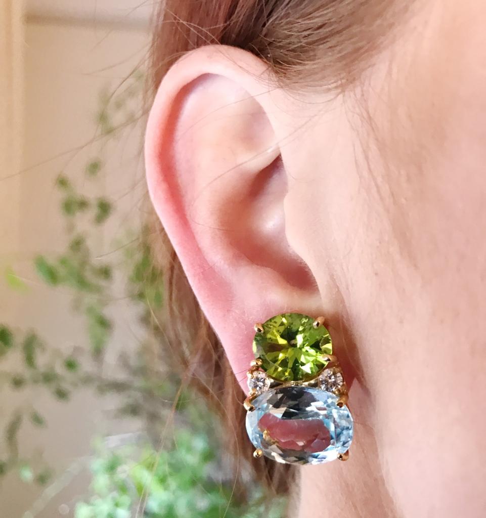 Large GUM DROP Earrings with Peridot and Pink Topaz and Diamonds For Sale 5