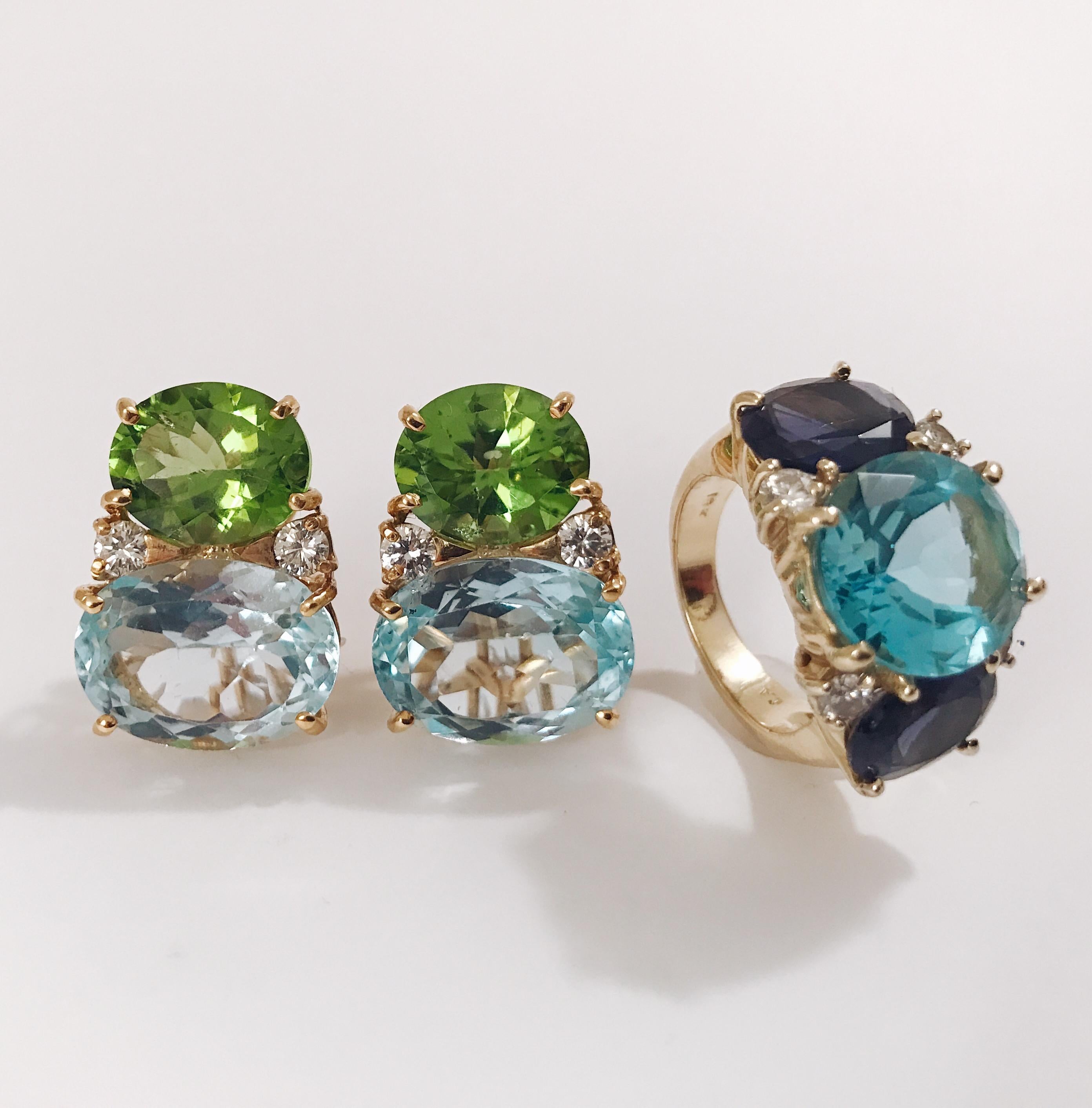 Large GUM DROP™ Earrings with Tsavorite and Dark Blue Topaz and Diamonds For Sale 2