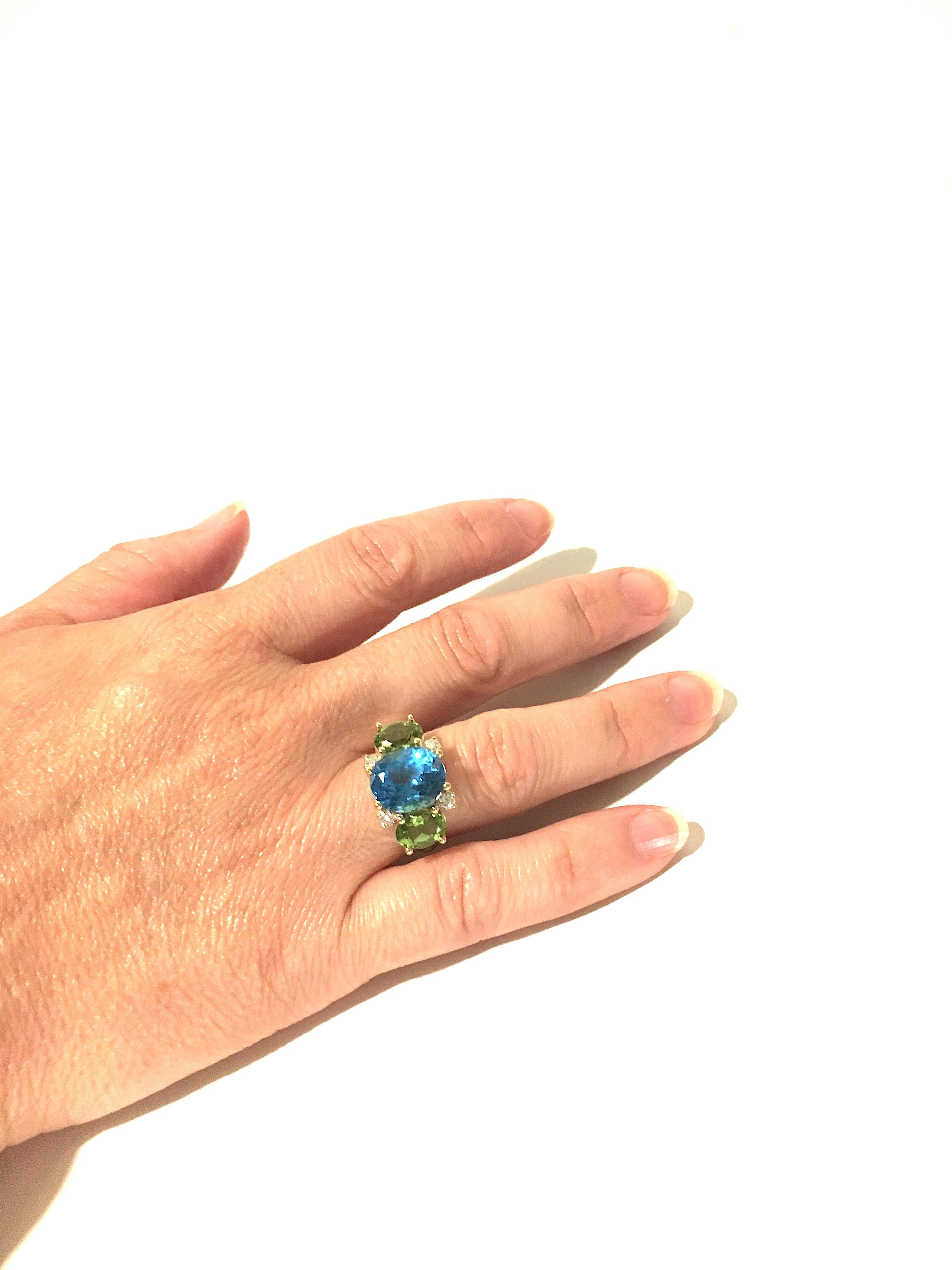 Large GUM DROP Ring with Blue Topaz and Iolite and Diamonds For Sale 7