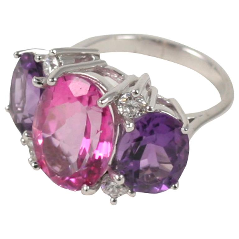 Large GUM DROP™ Ring with Pink Topaz and Amethyst and Diamonds For Sale
