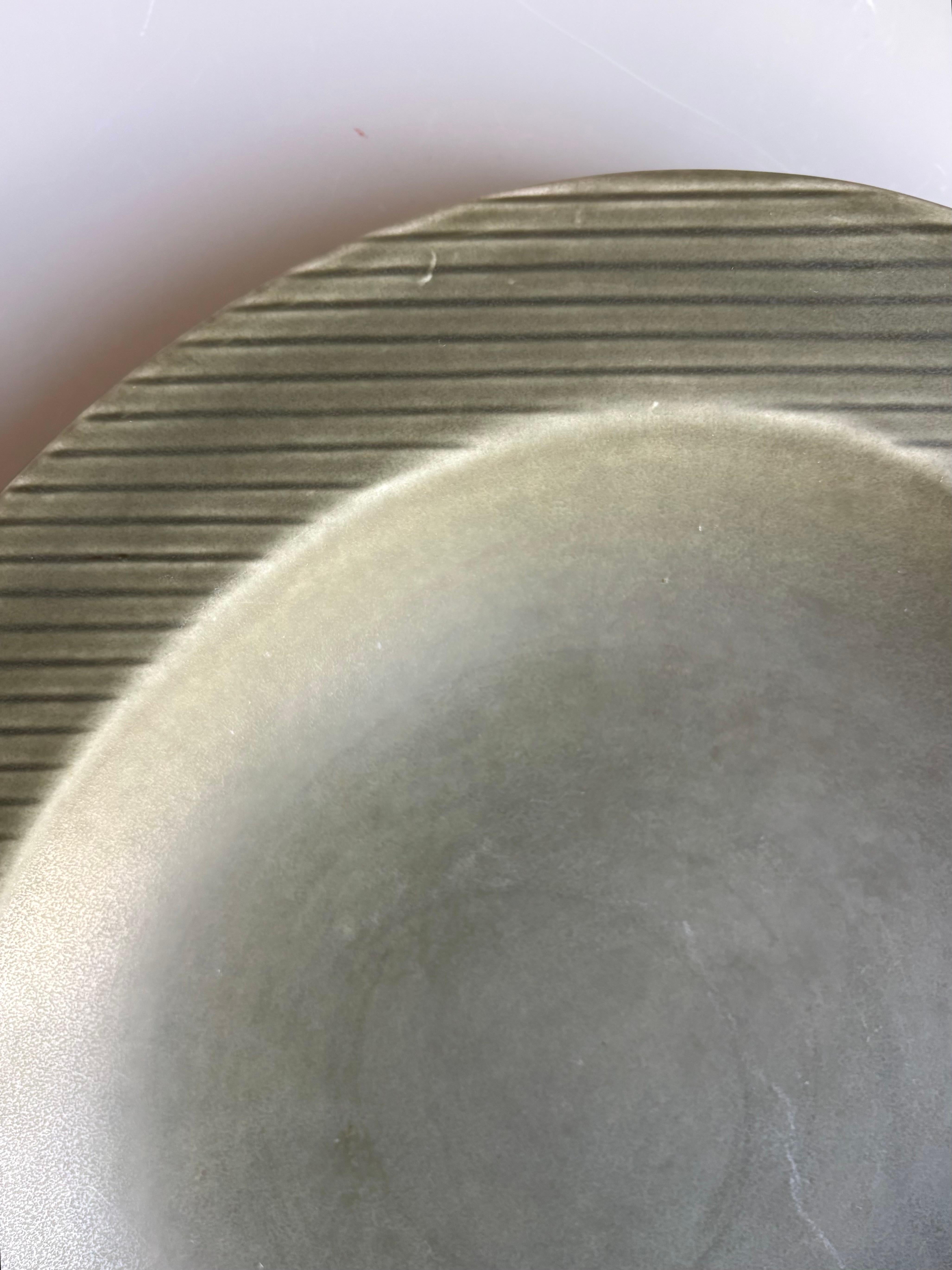 Large Gunnar Nylund Sage Green Stoneware Plate, Sweden, 1960s For Sale 2