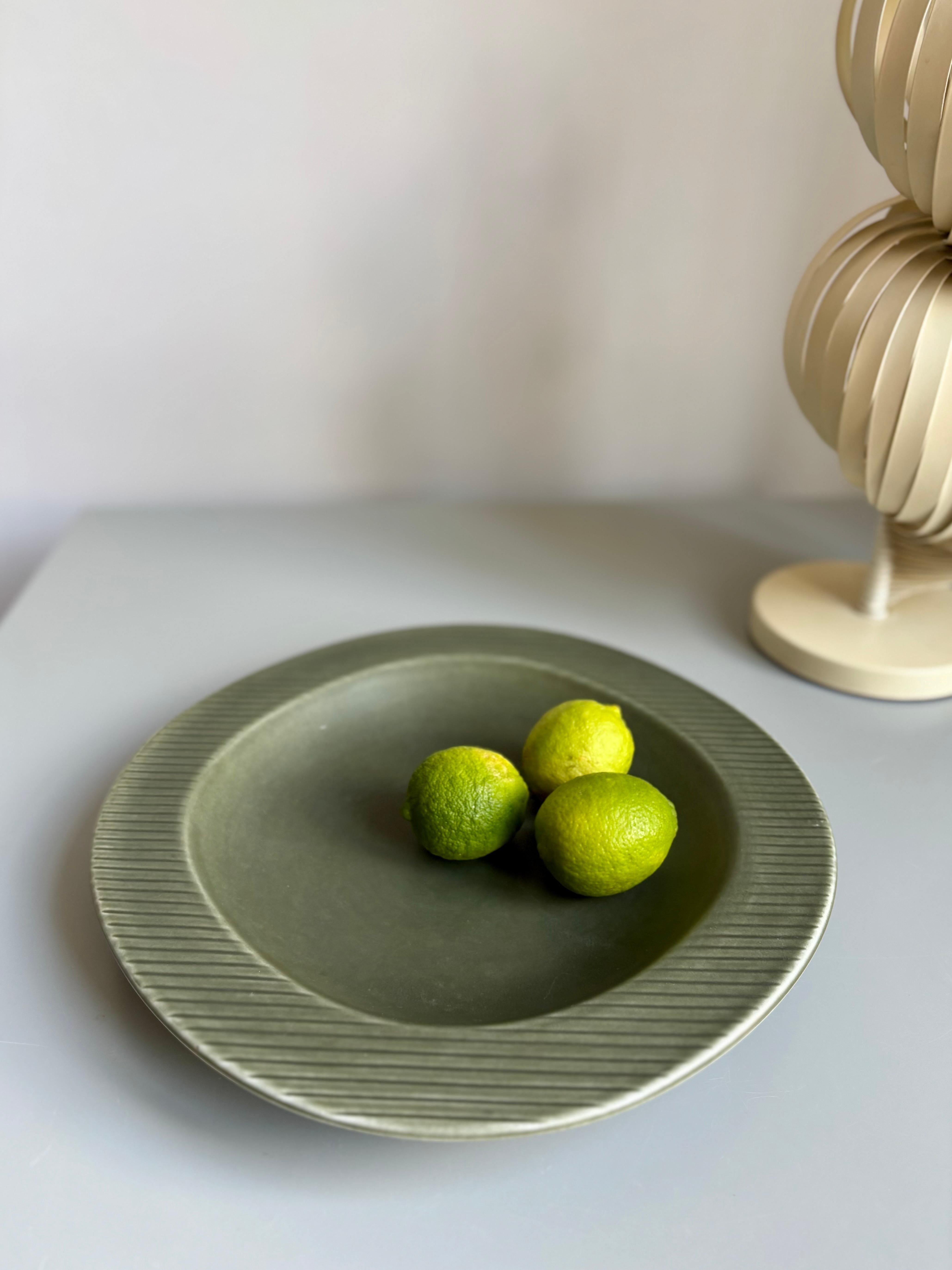 Mid-Century Modern Large Gunnar Nylund Sage Green Stoneware Plate, Sweden, 1960s For Sale