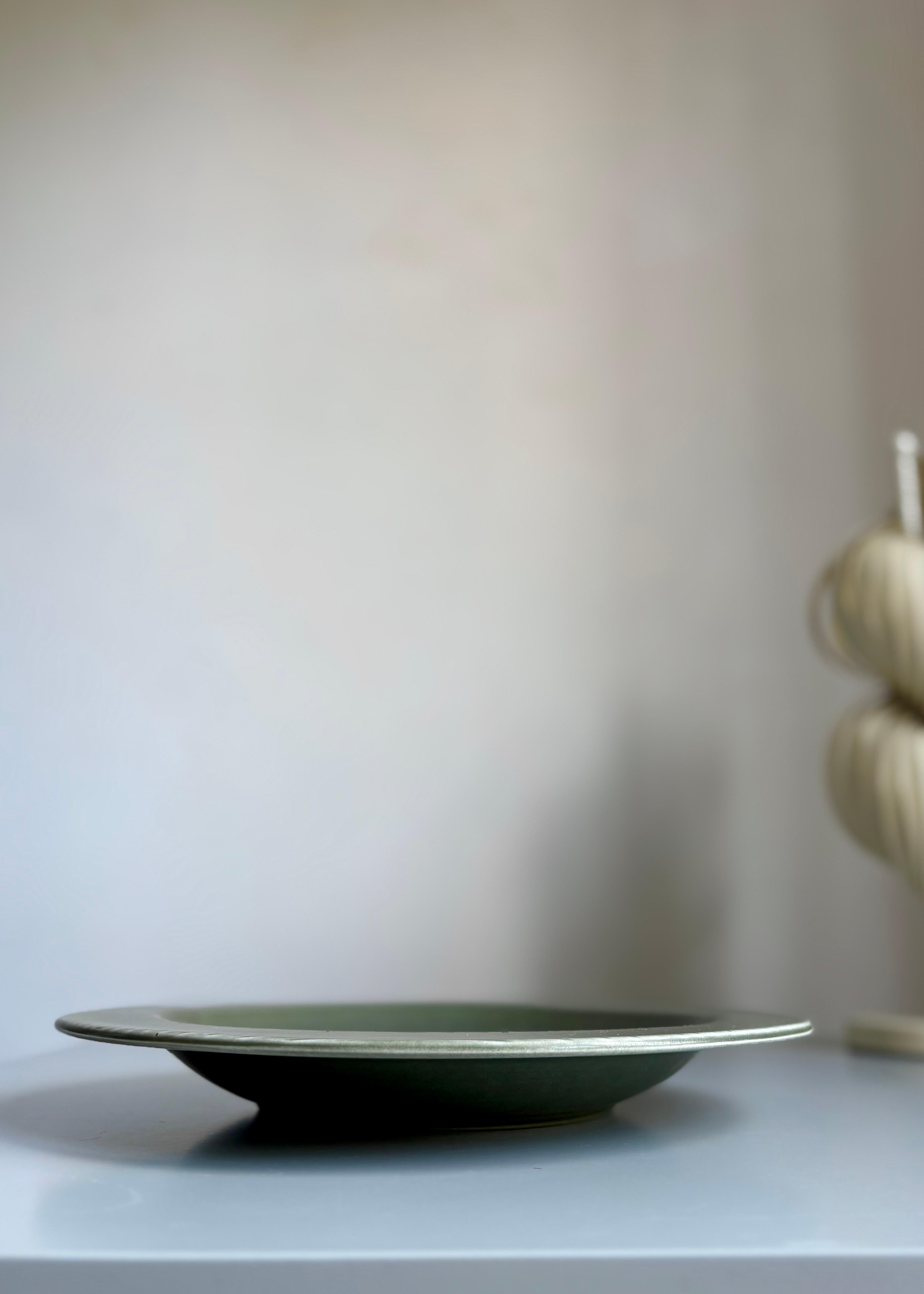 Swedish Large Gunnar Nylund Sage Green Stoneware Plate, Sweden, 1960s For Sale