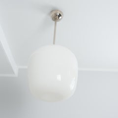 Large Gunnel Nyman Pendant 81003, Nickled Brass & White Opal Glass, Idman 1950s
