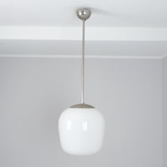 Large Gunnel Nyman Pendant 81003, Nickled Brass & White Opal Glass, Idman 1950s