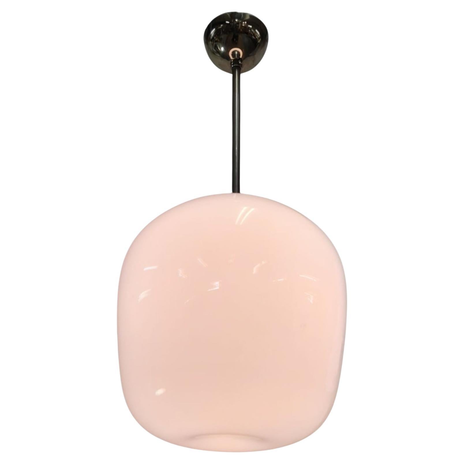 Large Gunnel Nyman Pendant 81003, Nickled Brass & White Opal Glass, Idman 1950s