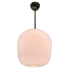 Large Gunnel Nyman Pendant 81003, Nickled Brass & White Opal Glass, Idman 1950s