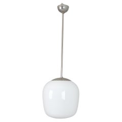 Large Gunnel Nyman Pendant 81003, Nickled Brass & White Opal Glass, Idman 1950s