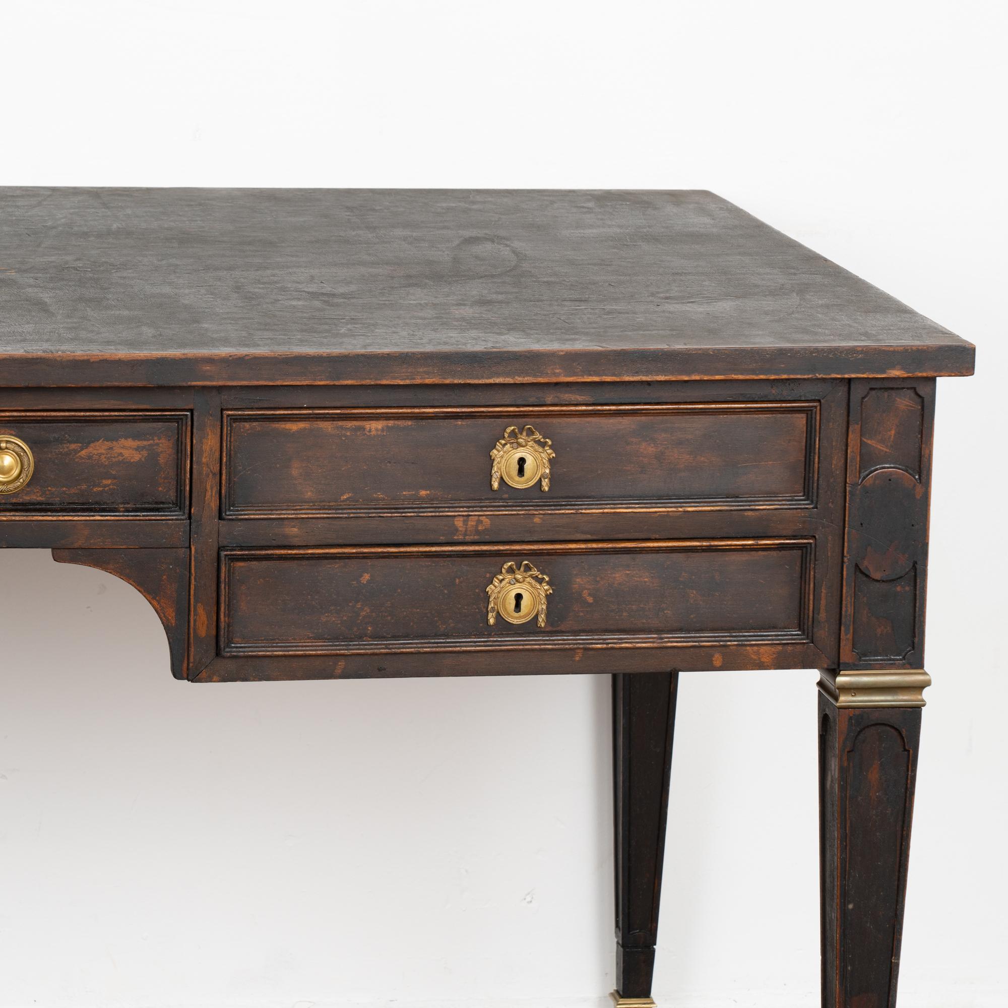 Large Gustavian Black Desk With Five Drawers, Sweden circa 1900's 4