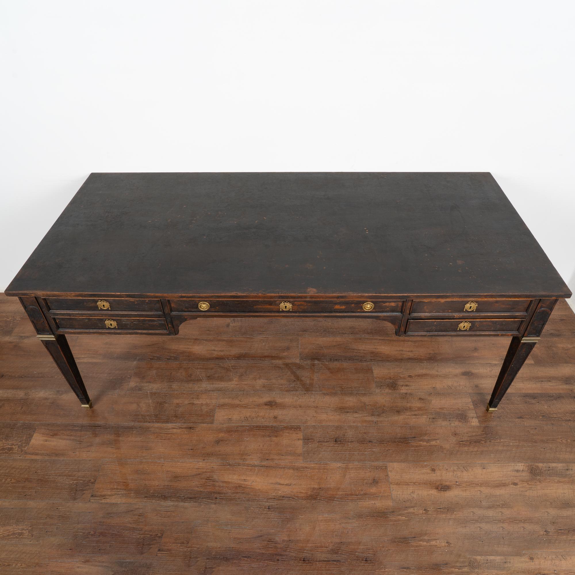 20th Century Large Gustavian Black Desk With Five Drawers, Sweden circa 1900's