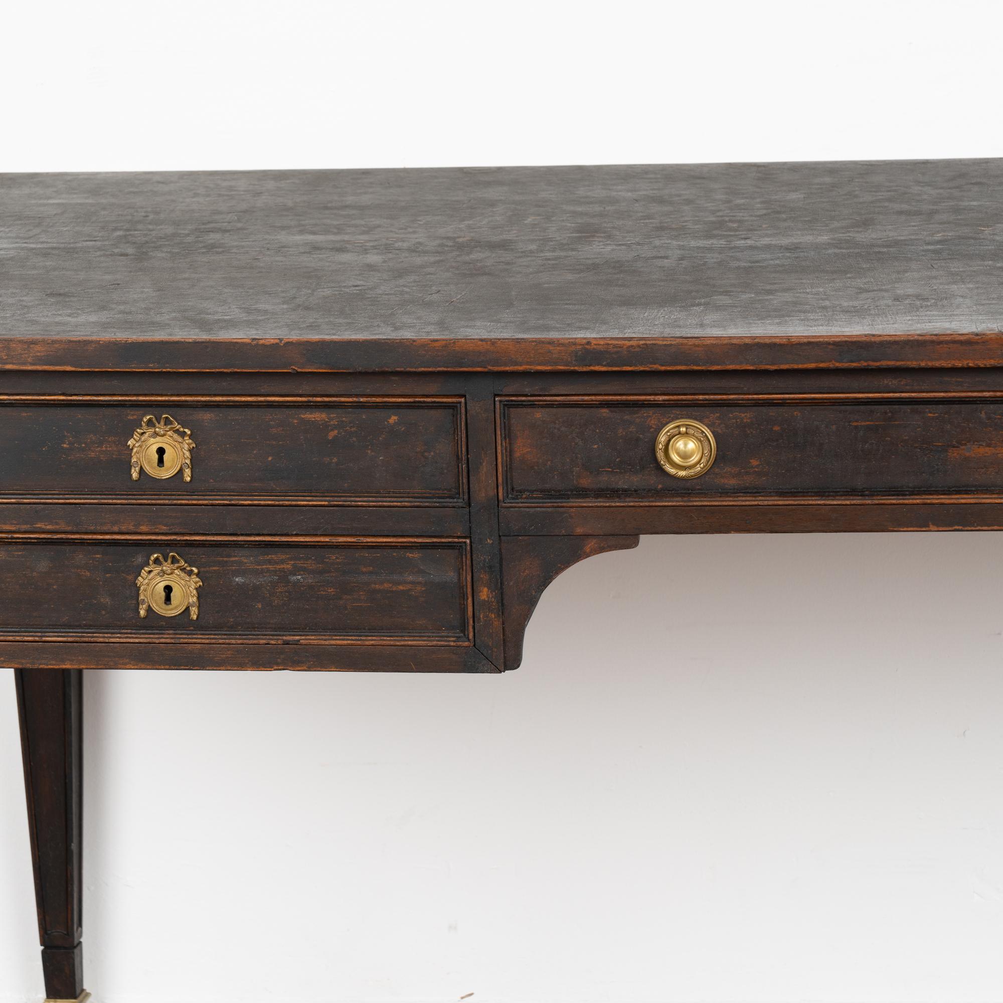 Large Gustavian Black Desk With Five Drawers, Sweden circa 1900's 1