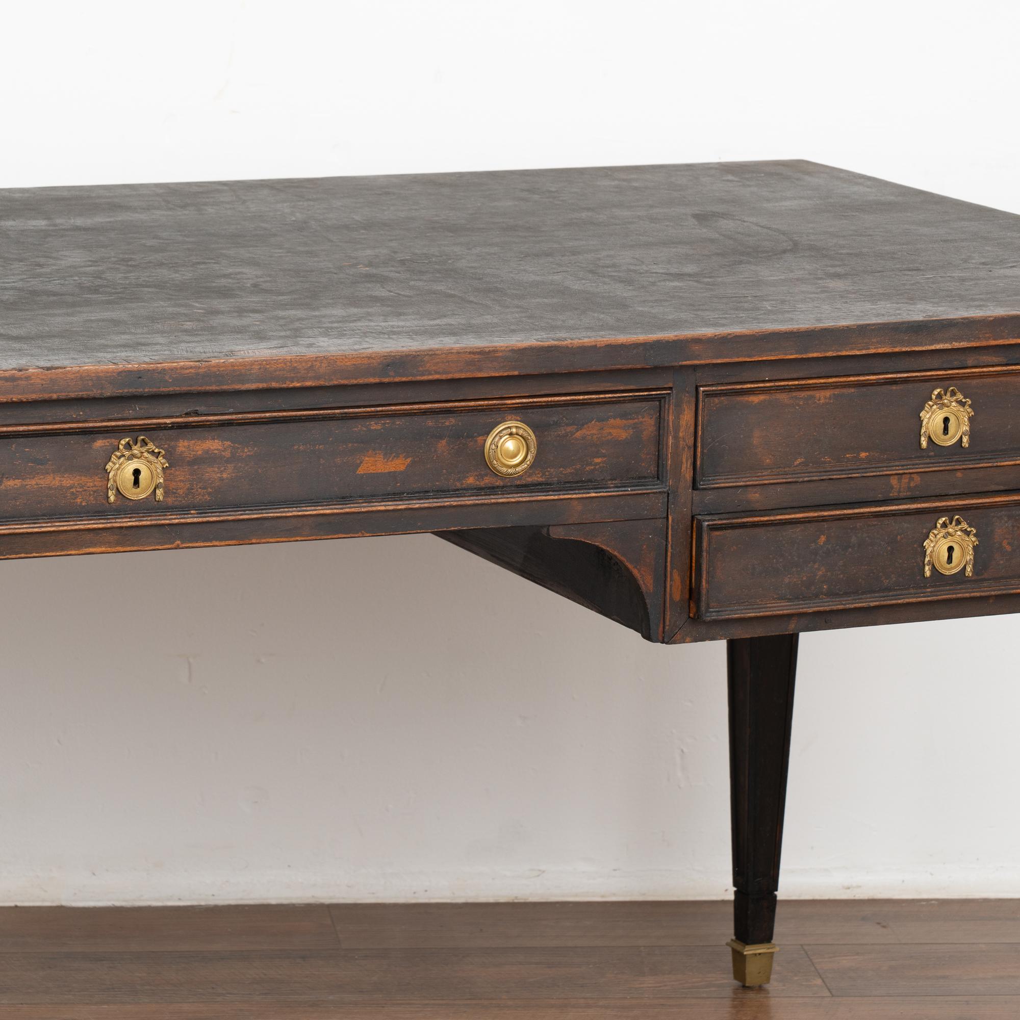 Large Gustavian Black Desk With Five Drawers, Sweden circa 1900's 2