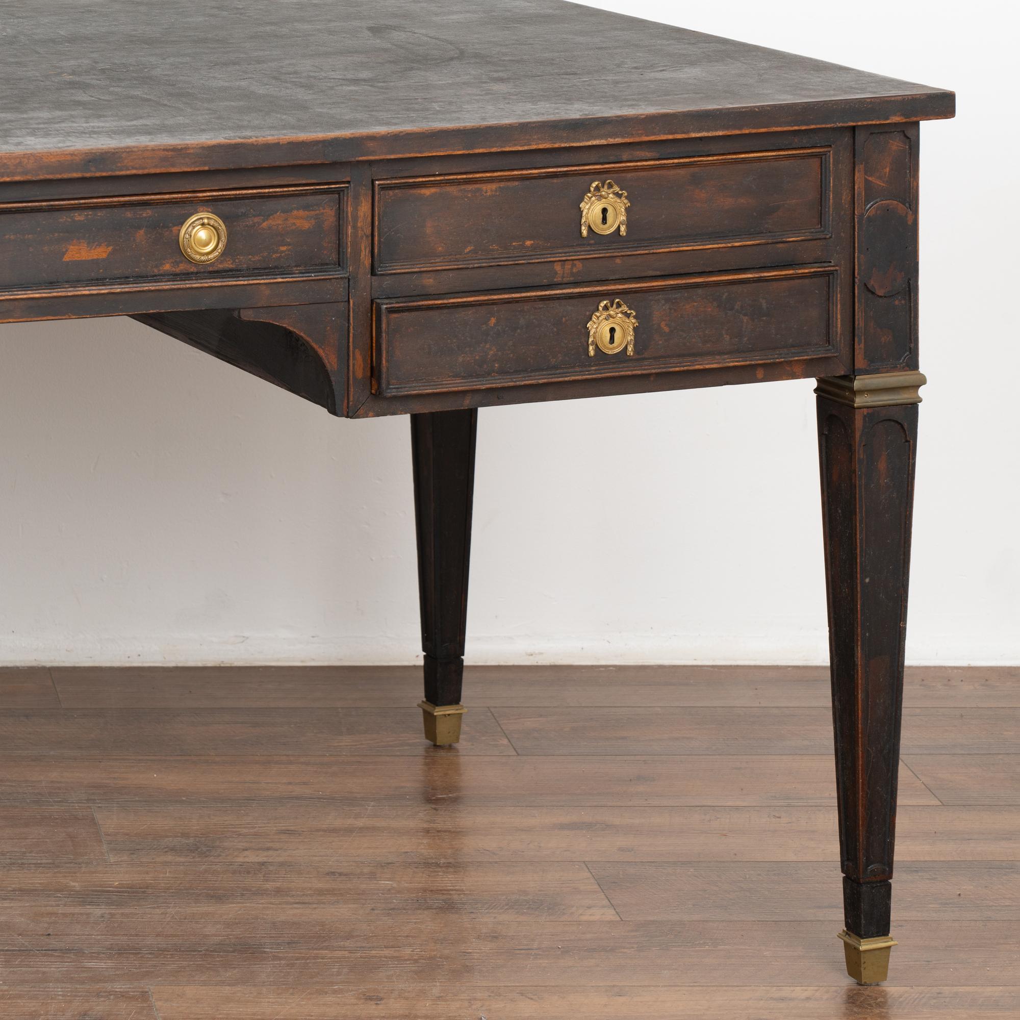 Large Gustavian Black Desk With Five Drawers, Sweden circa 1900's 3