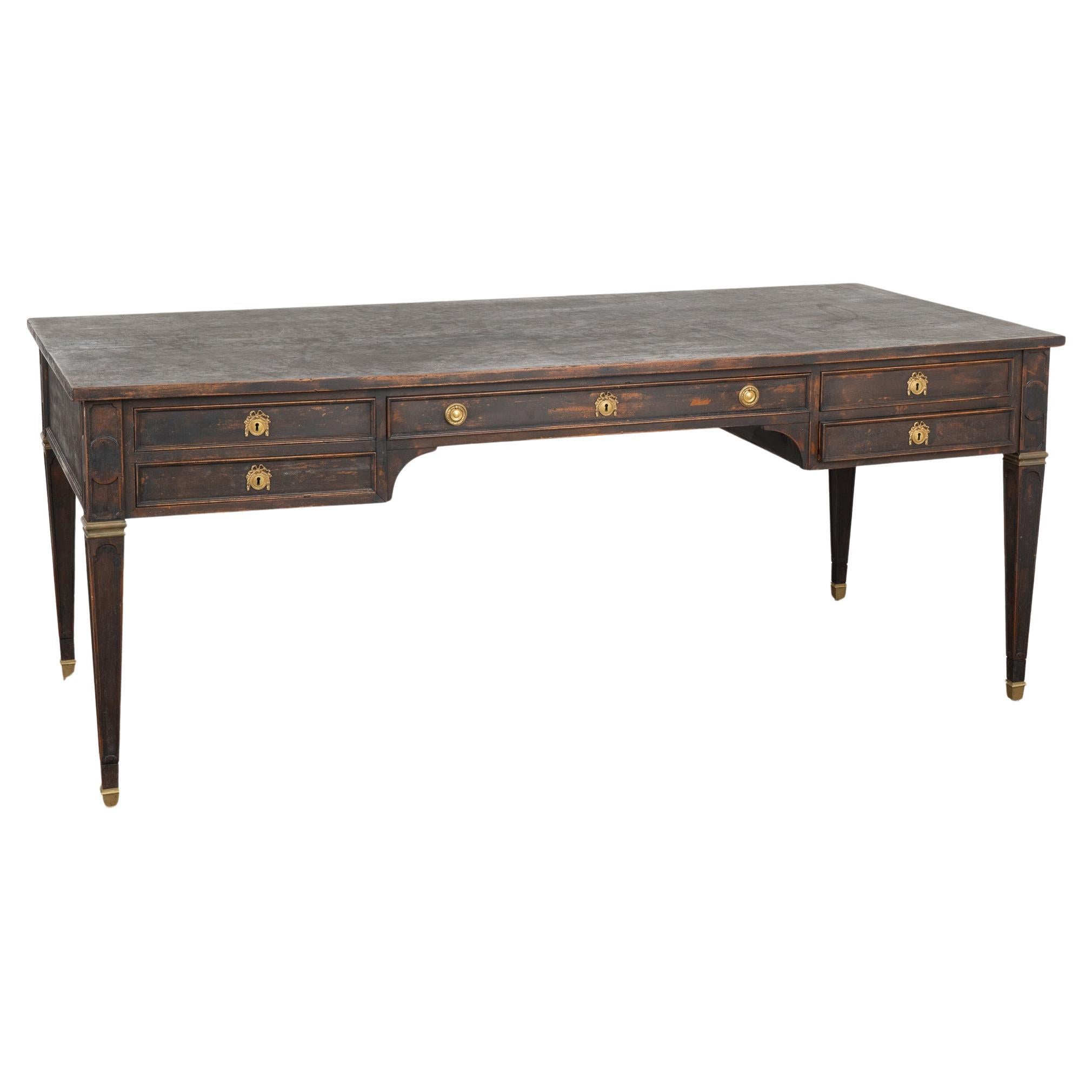 Large Gustavian Black Desk With Five Drawers, Sweden circa 1900's