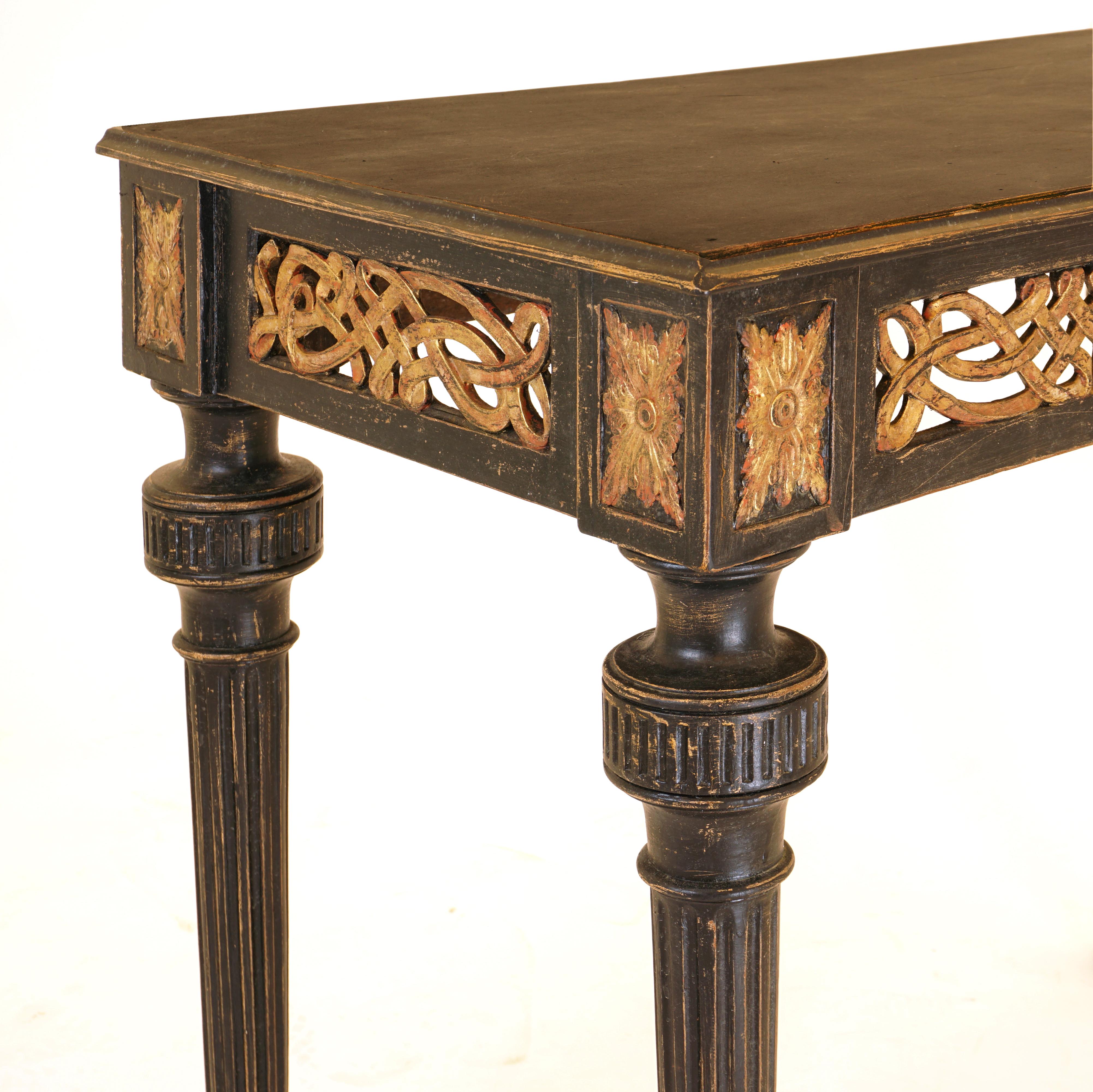 Swedish Large Gustavian Blackpainted Console Table, Woodcut with Original Gilding For Sale