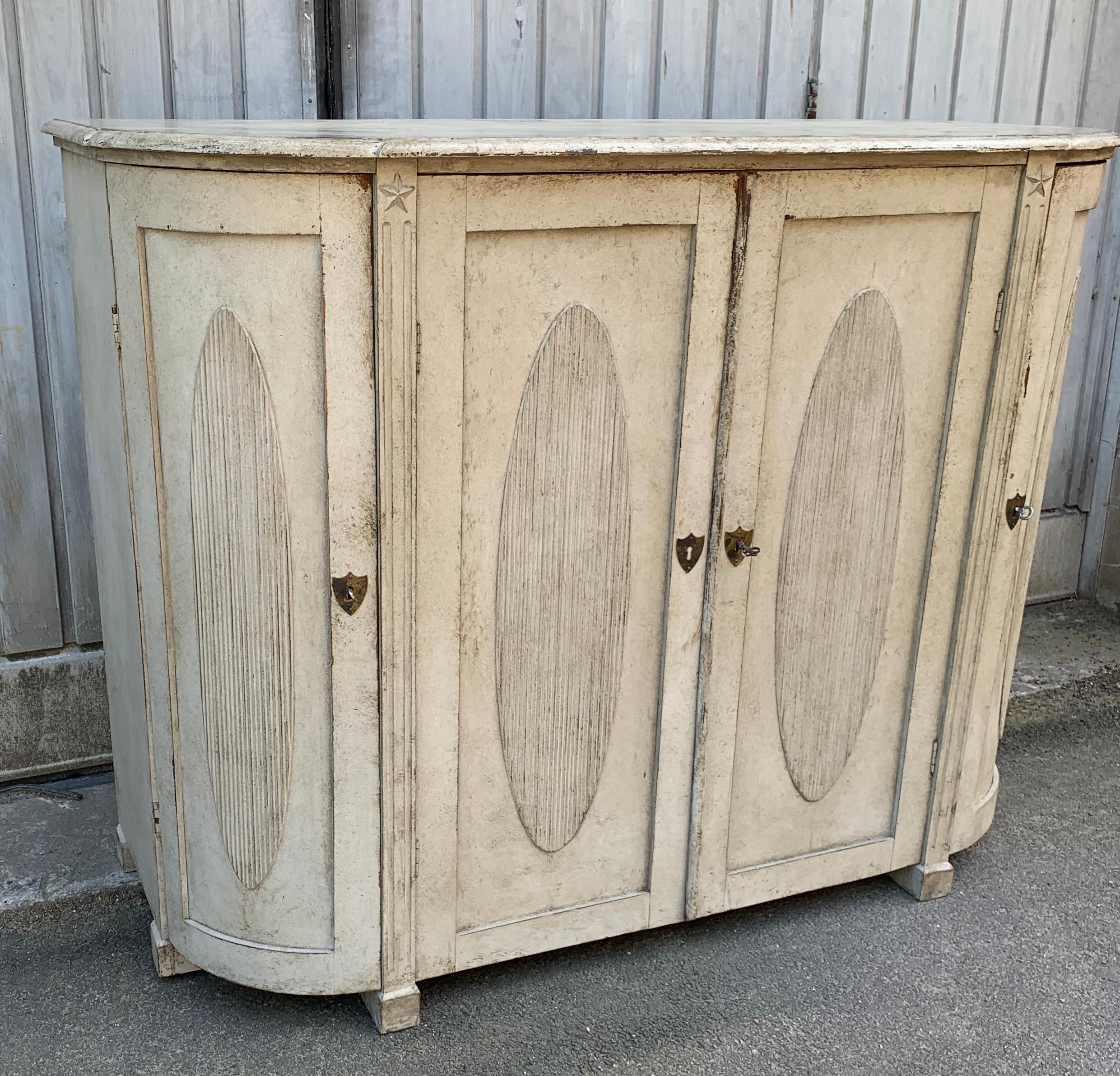 Large Gray Painted Gustavian Carved Wood Sideboard Buffet 7