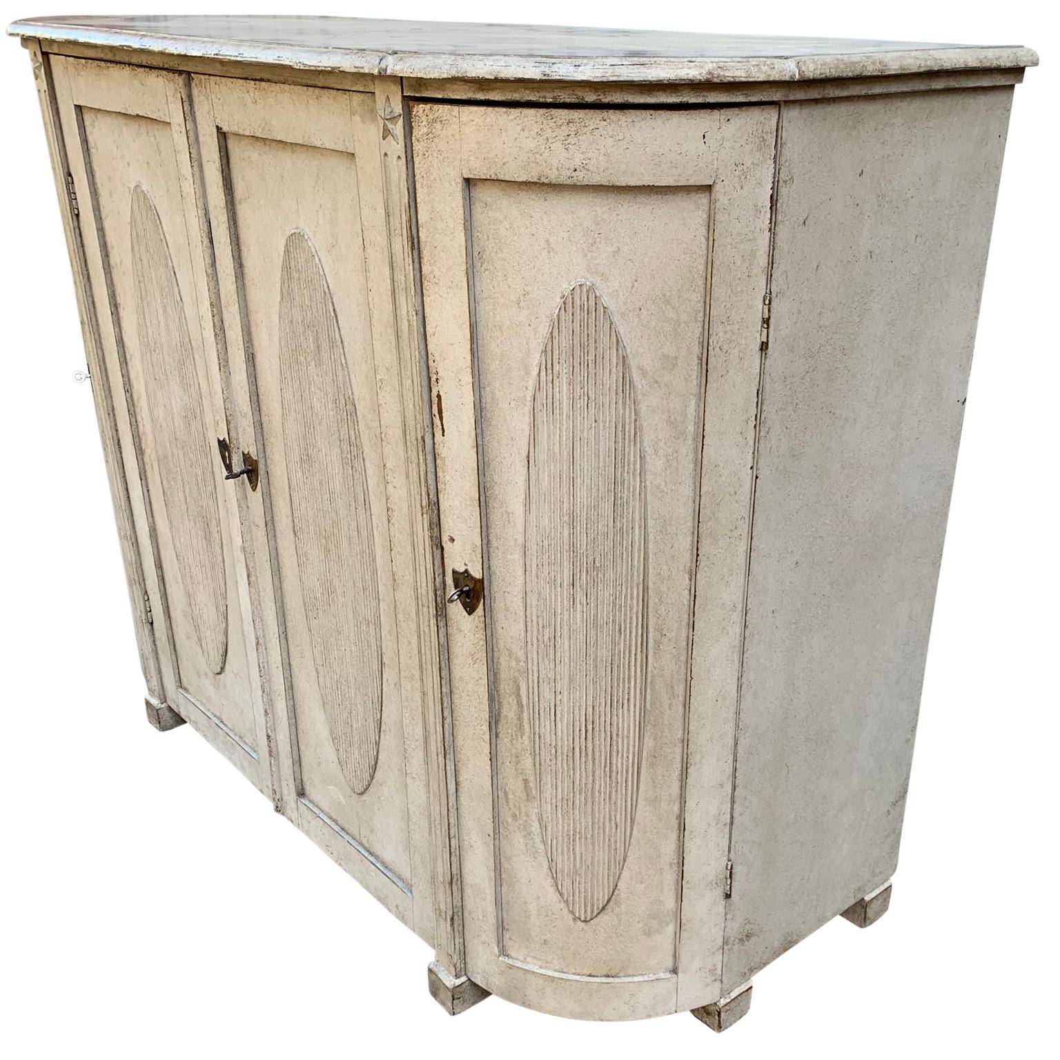 Swedish Large Gray Painted Gustavian Carved Wood Sideboard Buffet