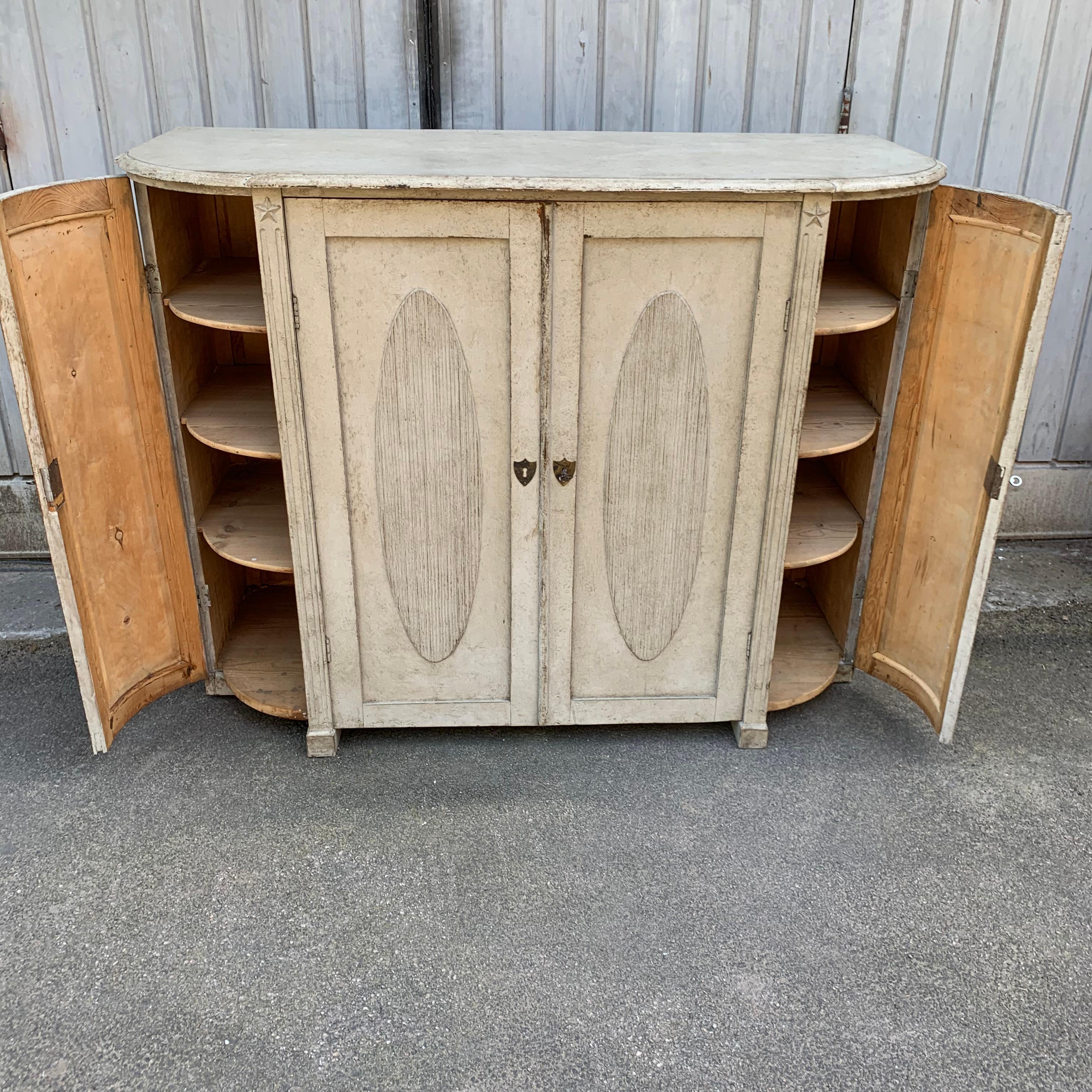 Large Gray Painted Gustavian Carved Wood Sideboard Buffet 2