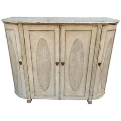 Large Gray Painted Gustavian Carved Wood Sideboard Buffet