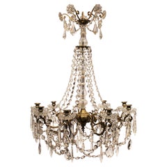 Large Gustavian Chandelier of Prisms and Lyre Gilded Bronze, 1840s