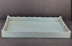 Large Gustavian Style Blue Painted Scalloped Wood Tray with Handles