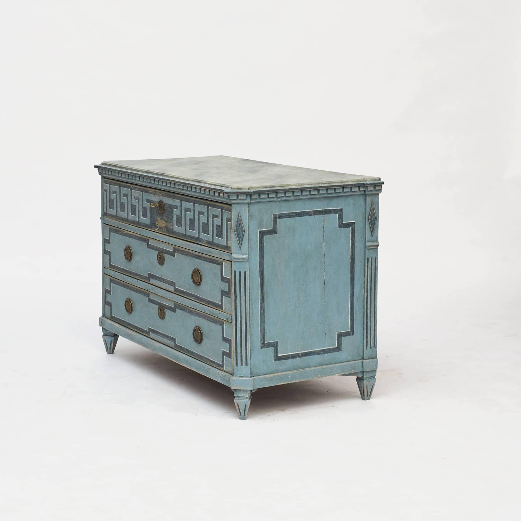Swedish Large Gustavian Style Chest of Drawers in Blue Shades