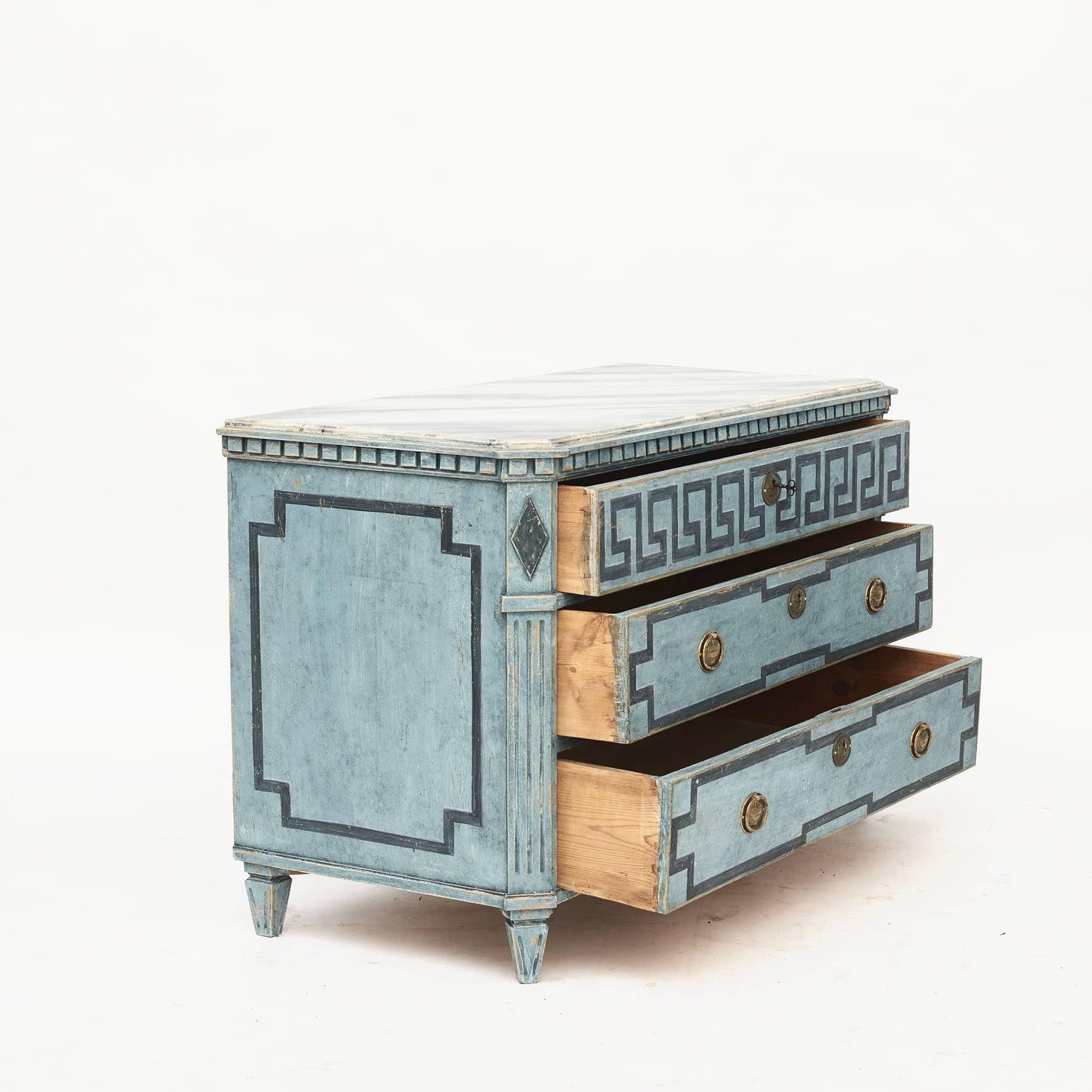 Swedish Large Gustavian Style Chest of Drawers in Blue Shades