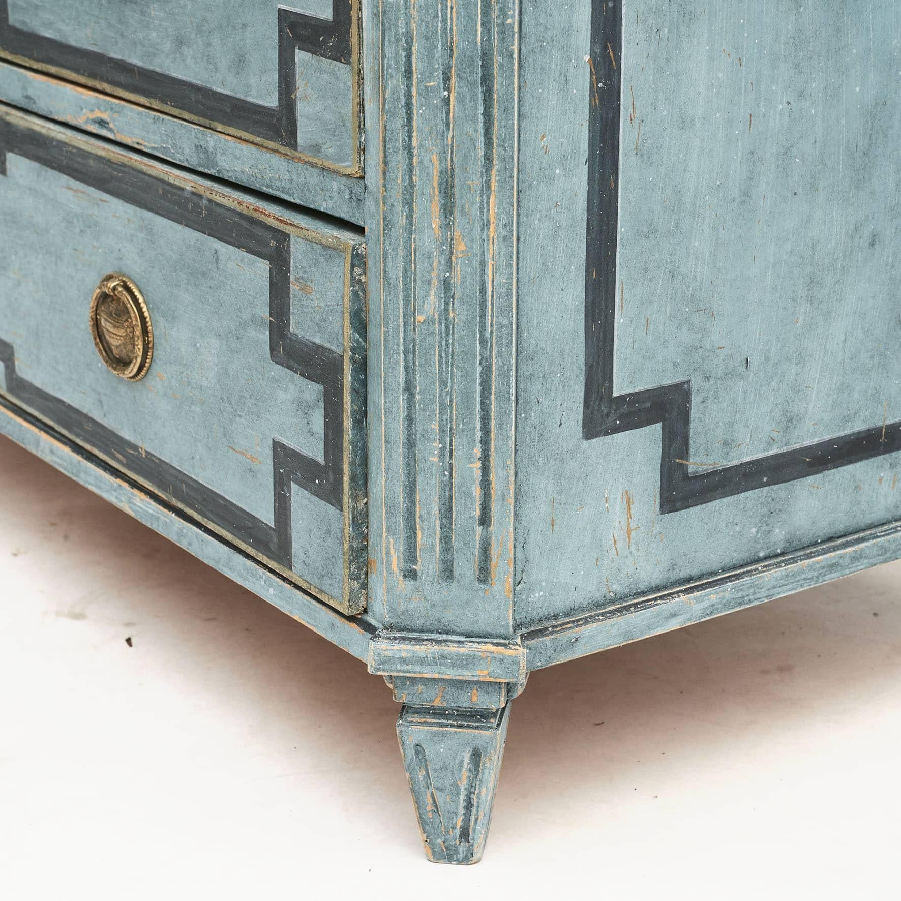 19th Century Large Gustavian Style Chest of Drawers in Blue Shades
