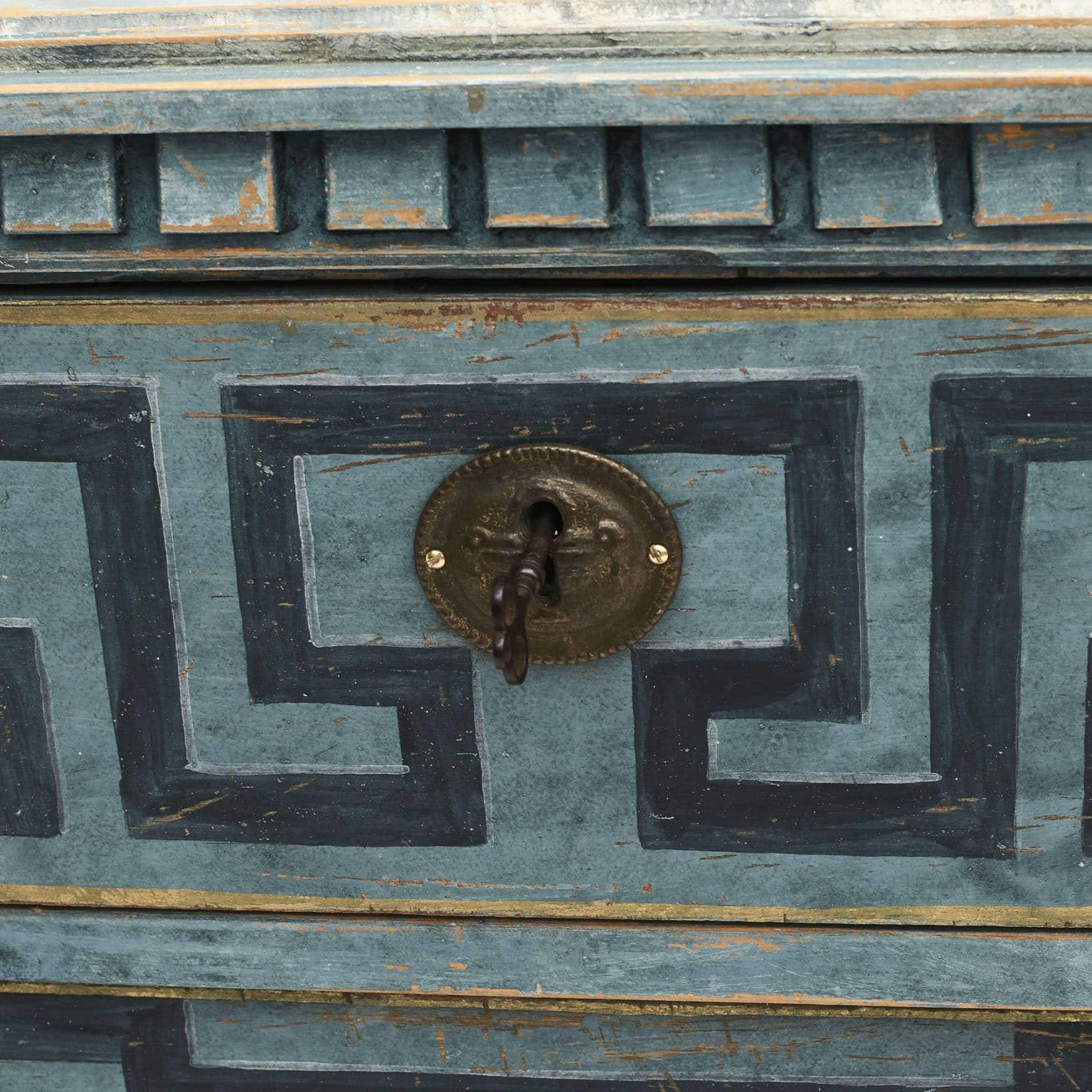 Brass Large Gustavian Style Chest of Drawers in Blue Shades