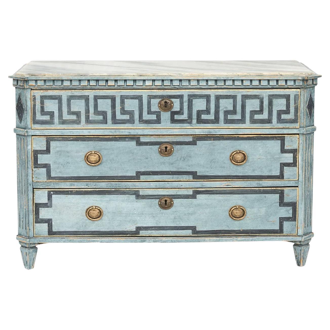 Large Gustavian Style Chest of Drawers in Blue Shades