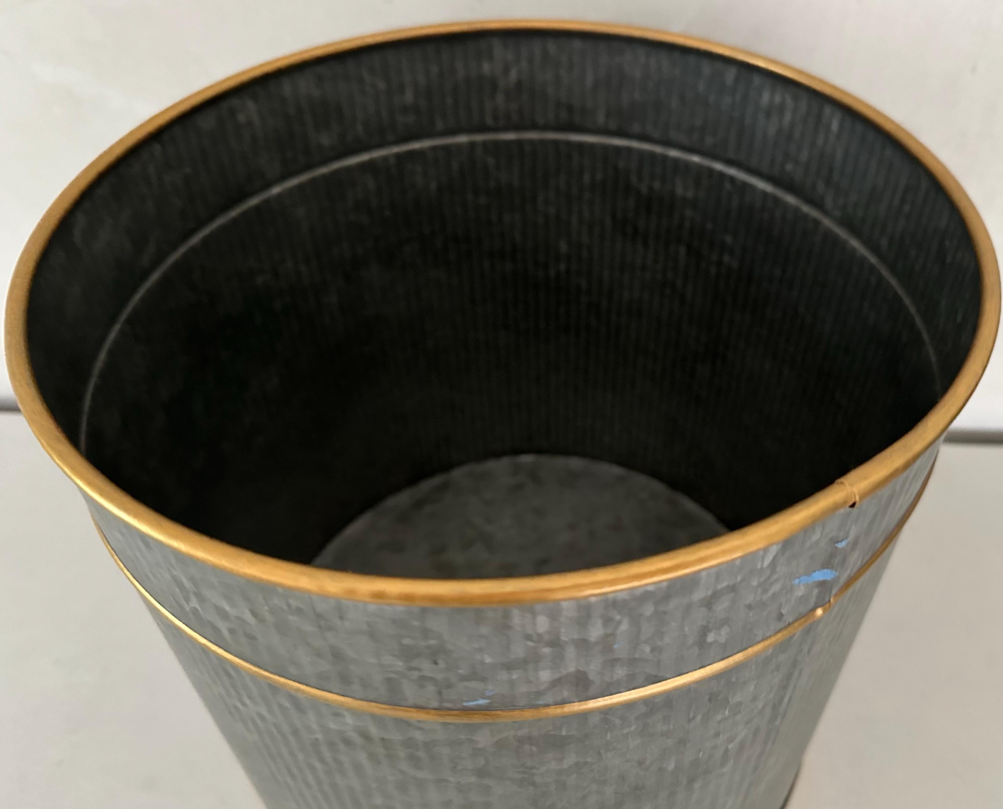 Contemporary Large Gustavian Style Gilt Metal Accent Waste Basket  For Sale