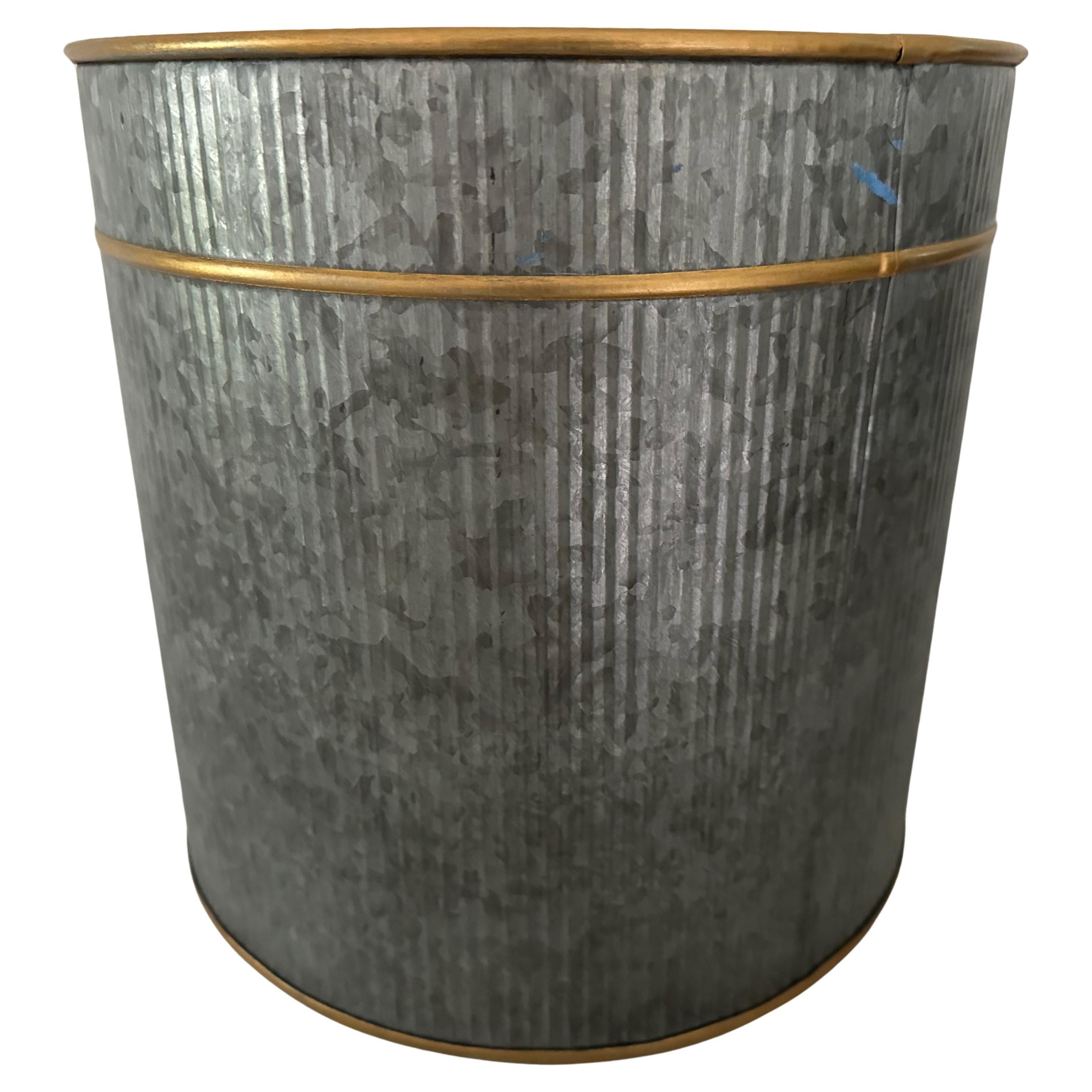 Large Gustavian Style Gilt Metal Accent Waste Basket 